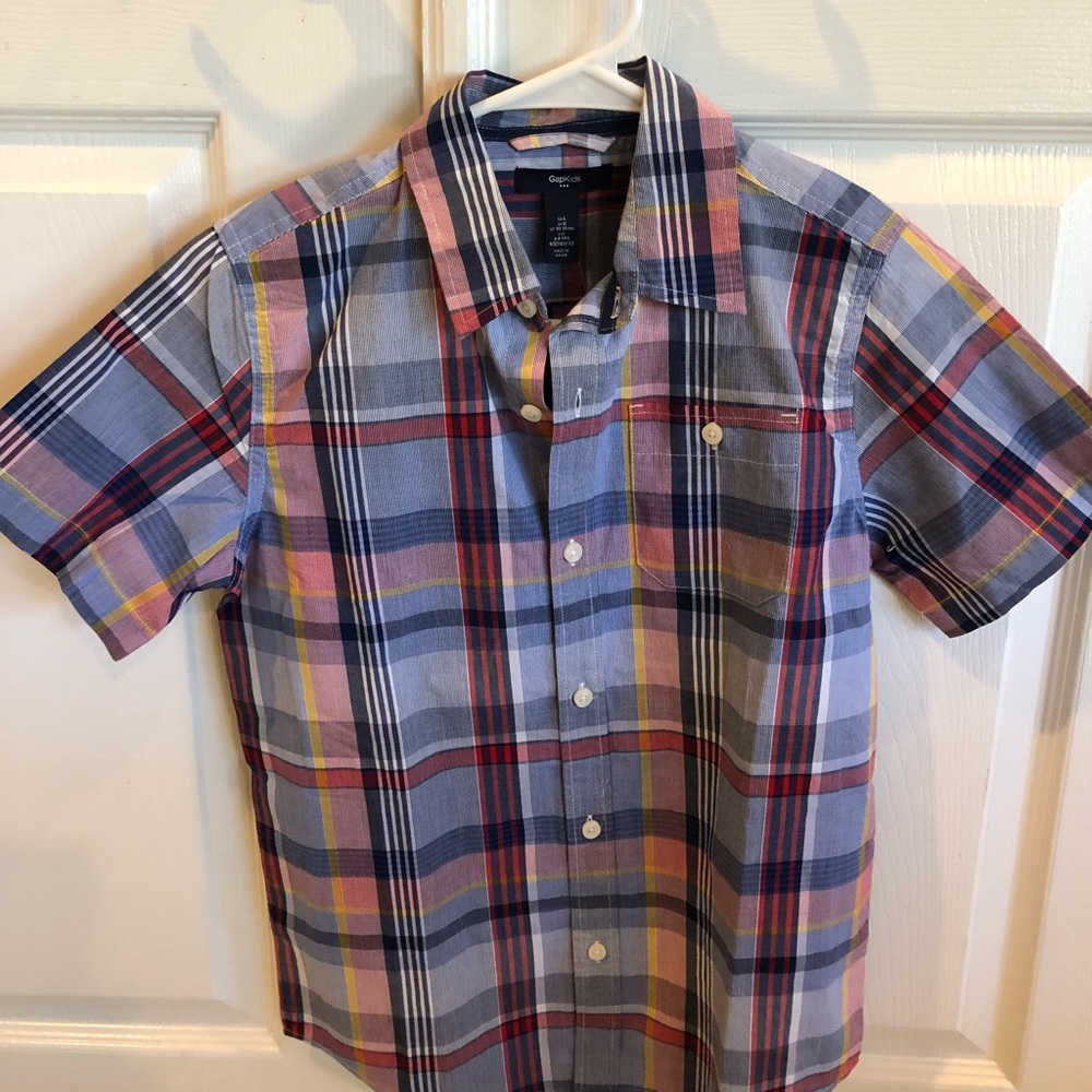 NWT Gap Kids Short Sleeve Plaid Shirt SZ L (10-11)
